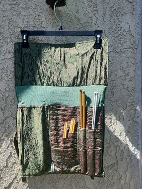 Silk Knitting Needle Roll - Green and Burgundy